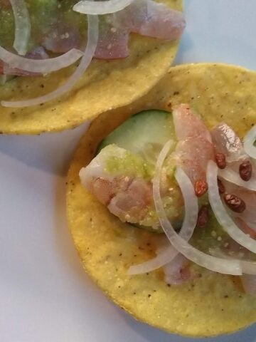 Shrimp aguachiles tostada