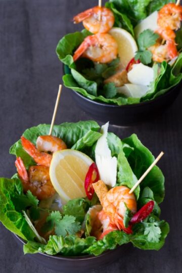 caesar salad with grilled prawns