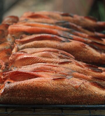 smoked fish on grill